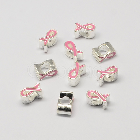 Alloy Enamel Awareness Ribbon Large Hole European Beads MPDL-R036-41B-1