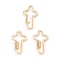 Brass Screw Carabiner Lock Charms, for Necklaces Making, Cross, Real 18K Gold Plated, 25x15.5x1.5mm, Screw: 7.5x4x4.5mm