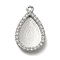 Rack Plating Brass Micro Pave Clear Cubic Zirconia Pendant Cabochon Settings, Long-Lasting Plated, Lead Free & Cadmium Free, Teardrop, Platinum, 18x11.5x3mm, Hole: 0.9mm