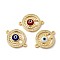 Rack Plating Real 18K Gold Plated Brass Micro Pave Clear Cubic Zirconia Connector Charms, Flat Round Links with Evil Eye, with Handmade Lampwork, Cadmium Free & Lead Free, Long-Lasting, Mixed Color, 24x18.5x3.5mm, Hole: 1.5mm