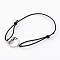 Elastic Cord Stretch Link Bracelet Making, with Flat Round Brass Cabochon Connector Settings, Black, Tray: 12mm, 50~75mm