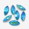 Pointed Back Glass Rhinestone Cabochons, Back Plated, Faceted, AB Color Plated, Horse Eye, Deep Sky Blue, 15x7x4mm