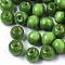 Dyed Natural Wood Beads, Round, Lead Free, Green, 10x9mm, Hole: 3mm, about 3000pcs/1000g