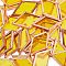 Olycraft 30Pcs Colored Glass Mosaic Tiles, with Rose Gold Brass Edge, for Mosaic Wall Art, Turkish Lamps, Rhombus, Yellow, 24.5~25x14.5~15x3mm