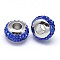 Rondelle 304 Stainless Steel Polymer Clay Rhinestone European Beads, with Double Side Platinum Color Core, Stainless Steel Color, Sapphire, 10x6mm, Hole: 4mm