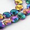 Electroplated Non-magnetic Synthetic Hematite Flat Round Bead Strands, Faceted, Multi-color Plated, 8x3.5mm, Hole: 1mm, about 51pcs/strand, 15.74 inch