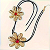Alloy Glass Flower Black Waxed Cord Lariat Y Necklaces for Women FS-WGE5F3A-02-4