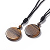 Natural Gemstone Flat Round with Flower of Life Pendant Necklace with Nylon Cord for Women NJEW-P274-02-2