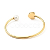 Shell Pearl & Heart with Evil Eye Open Cuff Bangle BJEW-G647-03G-2