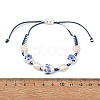Adjustable Handmade Chinoiserie Floral Printed Porcelain Heart Beads & Natural Pearl Braided Bead Bracelets for Women BJEW-JB14209-4