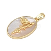 Rack Plating Brass Pave Shell Oval Pendants KK-U032-92G-07-2