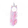 Handmade Unicorn Woven Net/Web with Feather Wall Hanging Decoration HJEW-A001-01A-1