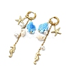 Seahouse 316 Surgical Stainless Steel & Starfish 304 Stainless Steel & Tortoise Porcelain Dangle Hoop Earrings for Women EJEW-JE07129-3