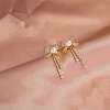 Clear Cubic Zirconia Bowknot Dangle Stud Earrings with Imitation Pearl Beaded JE1094A-5