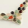 Gemstone Bib Statement Necklaces with Alloy Cabochon Settings and Silver Color Plated Brass Chains  NJEW-R224-07B-B-4