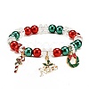 Acrylic Pearl Beaded Stretch Bracelet with Alloy Enamel Charms BJEW-JB08292-4