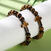 Natural & Synthetic Mixed Gemstone Cross & Round Beaded Stretch Bracelets BJEW-C119-01-3