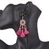 Flat Round 304 Stainless Steel Polycotton Tassel Chandelier Earrings EJEW-JE06452-02-3