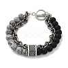Natural Round Picasso Stone & Frosted Black Bead Bracelets BJEW-M081-01A-2
