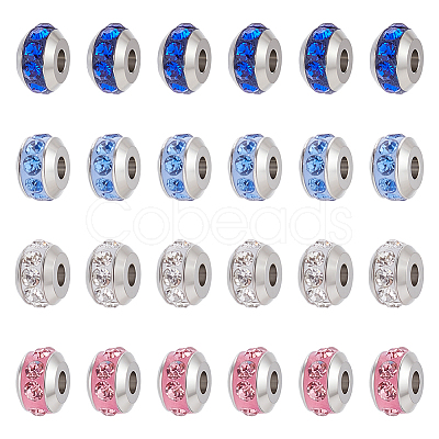 24Pcs 4 Colors 304 Stainless Steel Polymer Clay Rhinestone Beads STAS-UN0063-79-1