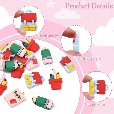 16Pcs 4 Styles Stationery Theme Resin Pendants RESI-FS0001-89-1