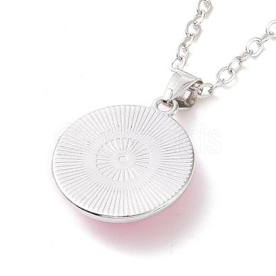 Glass Flat Round Pendant Necklace with Brass Chain NJEW-A003-01E-1