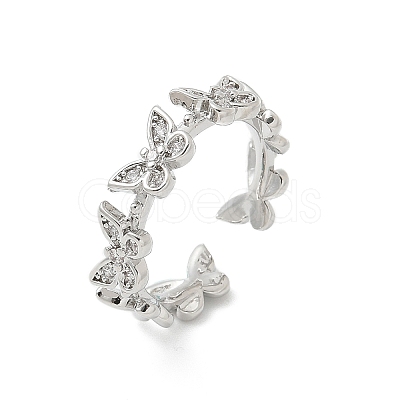 Butterfly Clear Cubic Zirconia Cuff Rings RJEW-G337-15P-1
