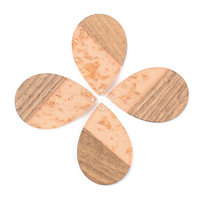 Transparent Resin & Walnut Wood Pendants X-RESI-S389-037A-B04-1