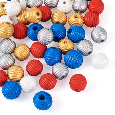 Fashewelry 50Pcs 5 Styles Painted Natural Wood Beehive European Beads WOOD-FW0001-01-1