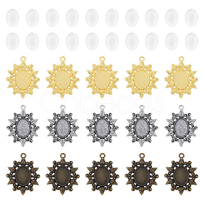 30Pcs 3 Colors Vintage Tibetan Style Alloy Flower Pendant Cabochon Bezel Settings TIBEP-TA0001-47-1