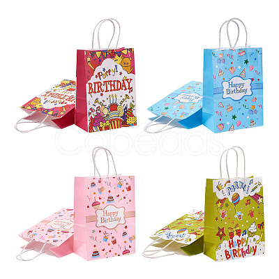 Mega Pet 18Pcs 6 Style Rectangle with Word Happy Birthday Kraft Paper Bags CARB-MP0001-01-1