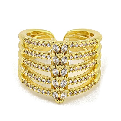 Brass Micro Pave Cubic Zirconia Cuff Rings for Women RJEW-E294-04G-03-1