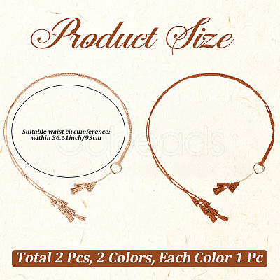 2Pcs 2 Colors Bohemian Imitation Leather Tassel with Alloy Ring Waist Chain Belts for Women AJEW-CL0005-22A-1