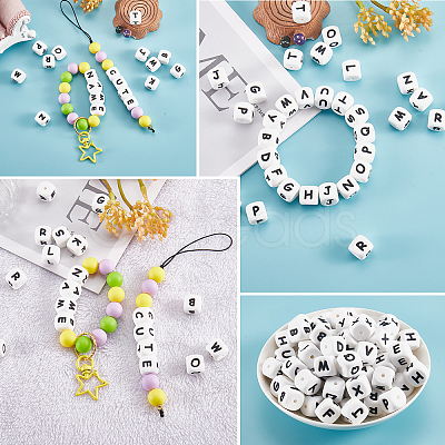 20Pcs White Cube Letter Silicone Beads SIL-YWC0003-06M-1