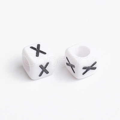 Acrylic Horizontal Hole Letter Beads X-PL37C9308-X-1