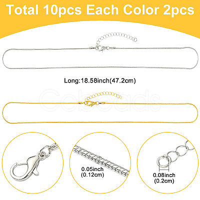 10Pcs 5 Colors 1.2MM Brass Round Snake Chain Necklace Making MAK-YW0001-26-1