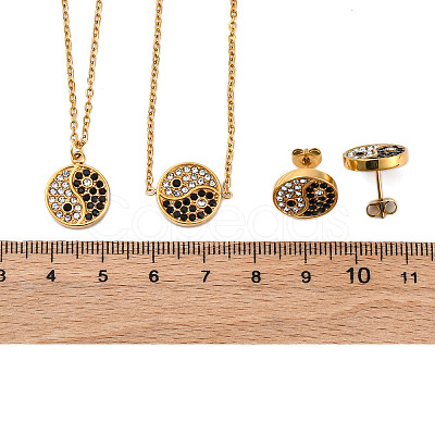 Yin-yang 304 Stainless Steel Rhinestone Pendant Necklaces & Bracelets & Stud Earrings Sets for Women SJEW-C004-17G-1