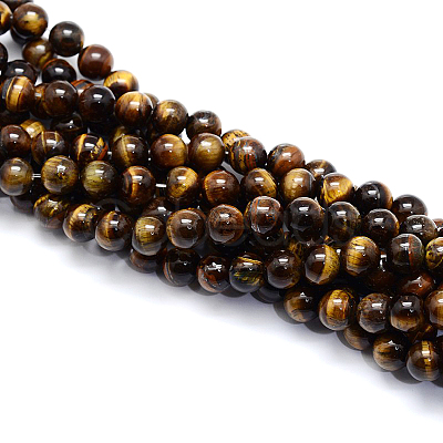 Round Natural Tiger Eye Gemstone Bead Strands G-J333-03-8mm-1