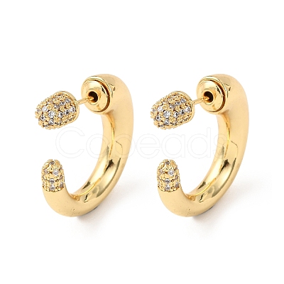 Brass Micro Pave Cubic Zirconia C-Shaped Stud Earrings EJEW-B153-05G-1
