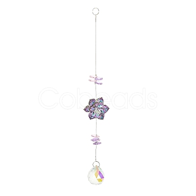 Glass Flower Hanging Suncatchers HJEW-P018-E01-1