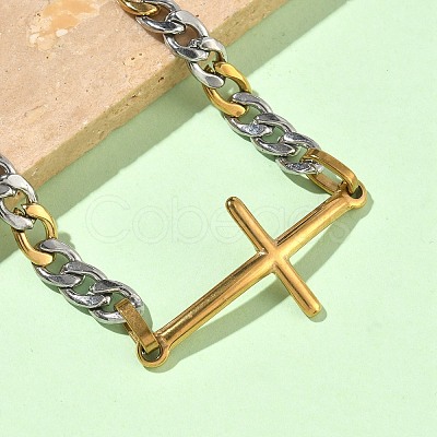 201 Stainless Steel Cross Link Bracelets BJEW-G785-01GP-1