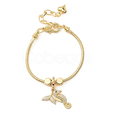Sea Horse Brass Micro Pave Clear Cubic Zirconia Charm Bracelets BJEW-H640-05B-G-1