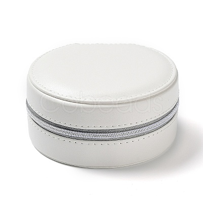 Round PU Imitation Leather Jewelry Storage Zipper Boxes PAAG-PW0003-07A-1