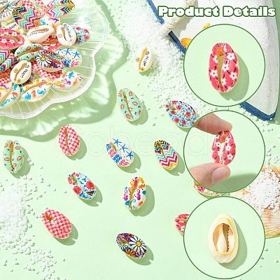 60Pcs 12 Styles Printed Natural Shell Beads BSHE-CJ0001-10-1