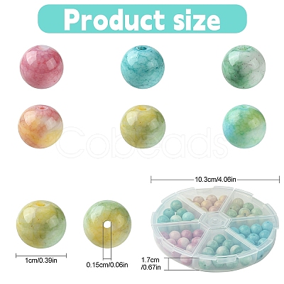 60Pcs 6 Colors Ombre Effect Dyed Crackle Glass Round Beads Strands GLAA-YW0003-60-1