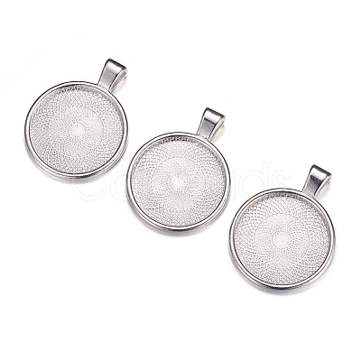 Flat Round Alloy Pendant Cabochon Settings LS-PALLOY-A15654-N-1