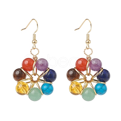 Natural & Synthetic Mixed Gemstones Flower Dangle Earrings and Pendant Necklace SJEW-JS01259-1