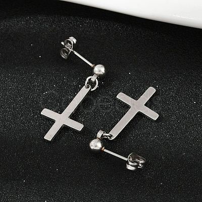Christian Upside Down Cross 201 Stainless Steel Dangle Stud Earrings EJEW-P314-01A-P-1