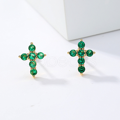 Exquisite Cross Brass Cubic Zirconia Stud Earrings GX6224-1