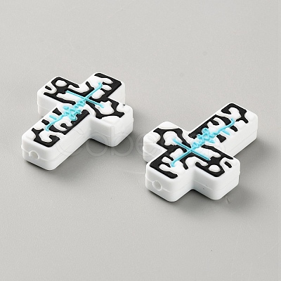 Halloween Cross Silicone Beads SIL-WH0025-01F-1